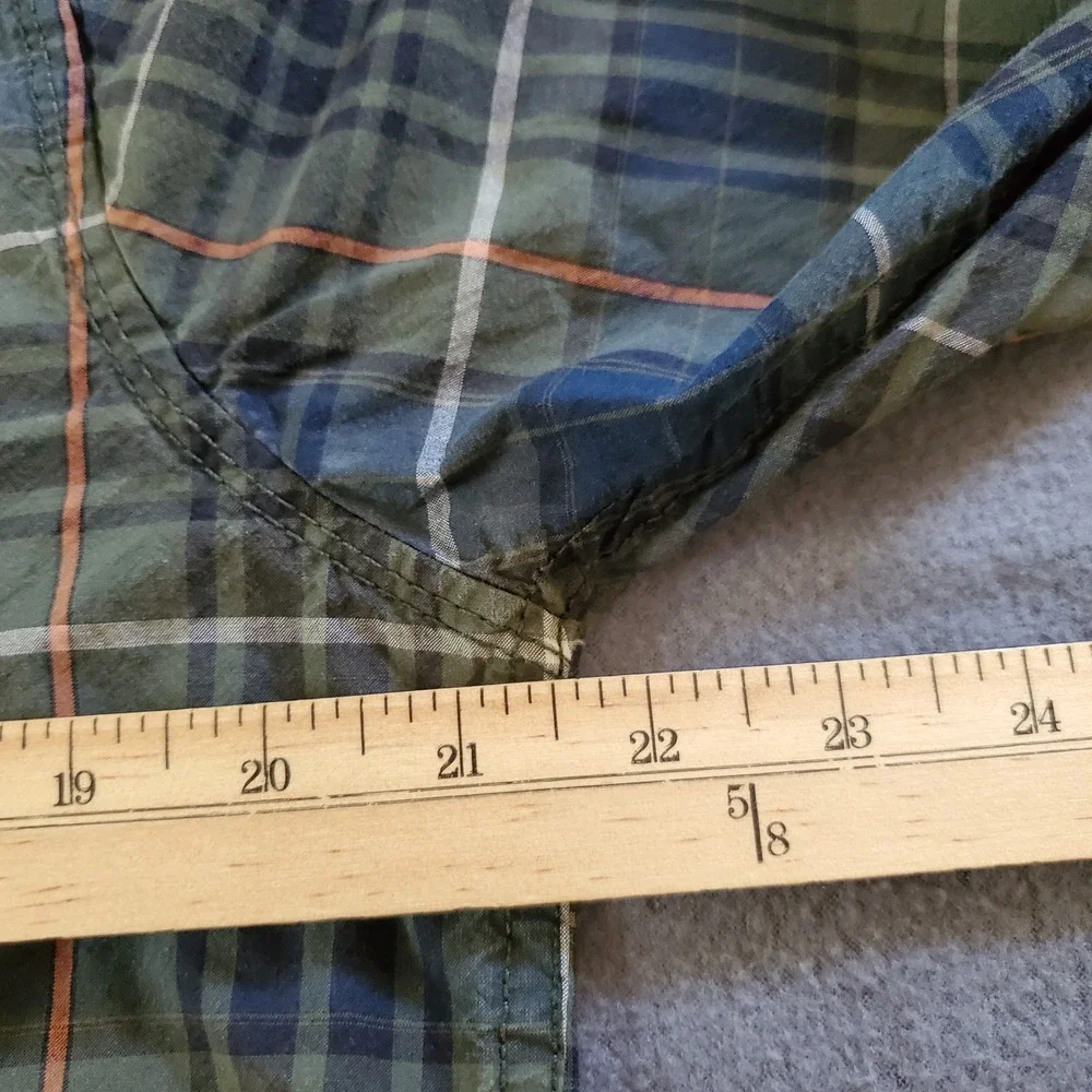 True Religion Mens XL Plaid Button Down Shirt Green Blue Long Sleeve‎ Horseshoe